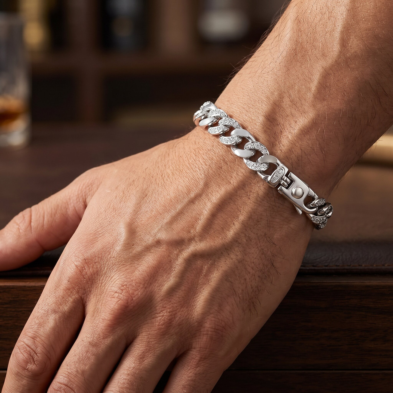 Men's 14k Gold (45gram) or Platinum (72gram) 9.5mm Diamond Bracelet 8.5" (H-I, SI)