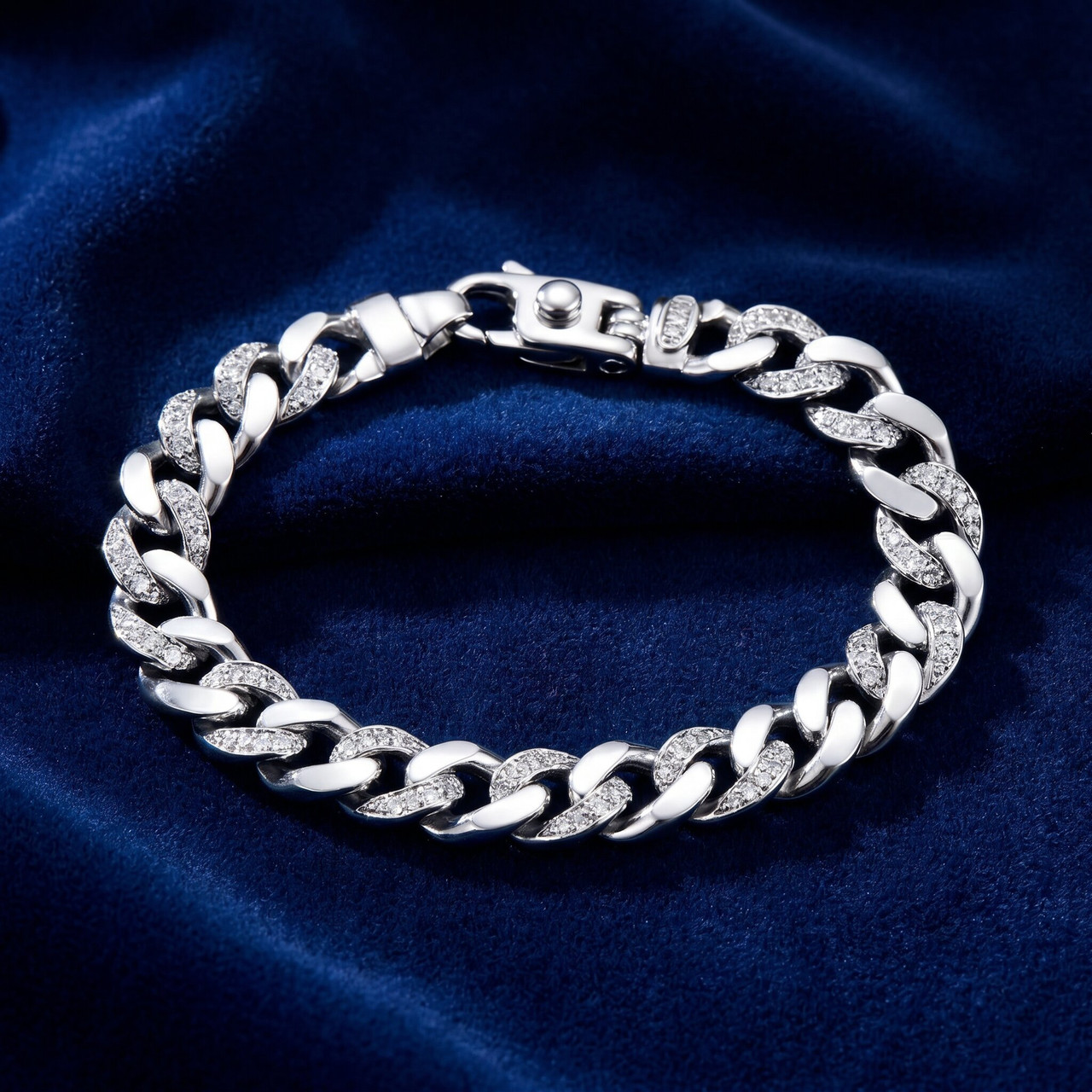 Men's 14k Gold (45gram) or Platinum (72gram) 9.5mm Diamond Bracelet 8.5" (H-I, SI)