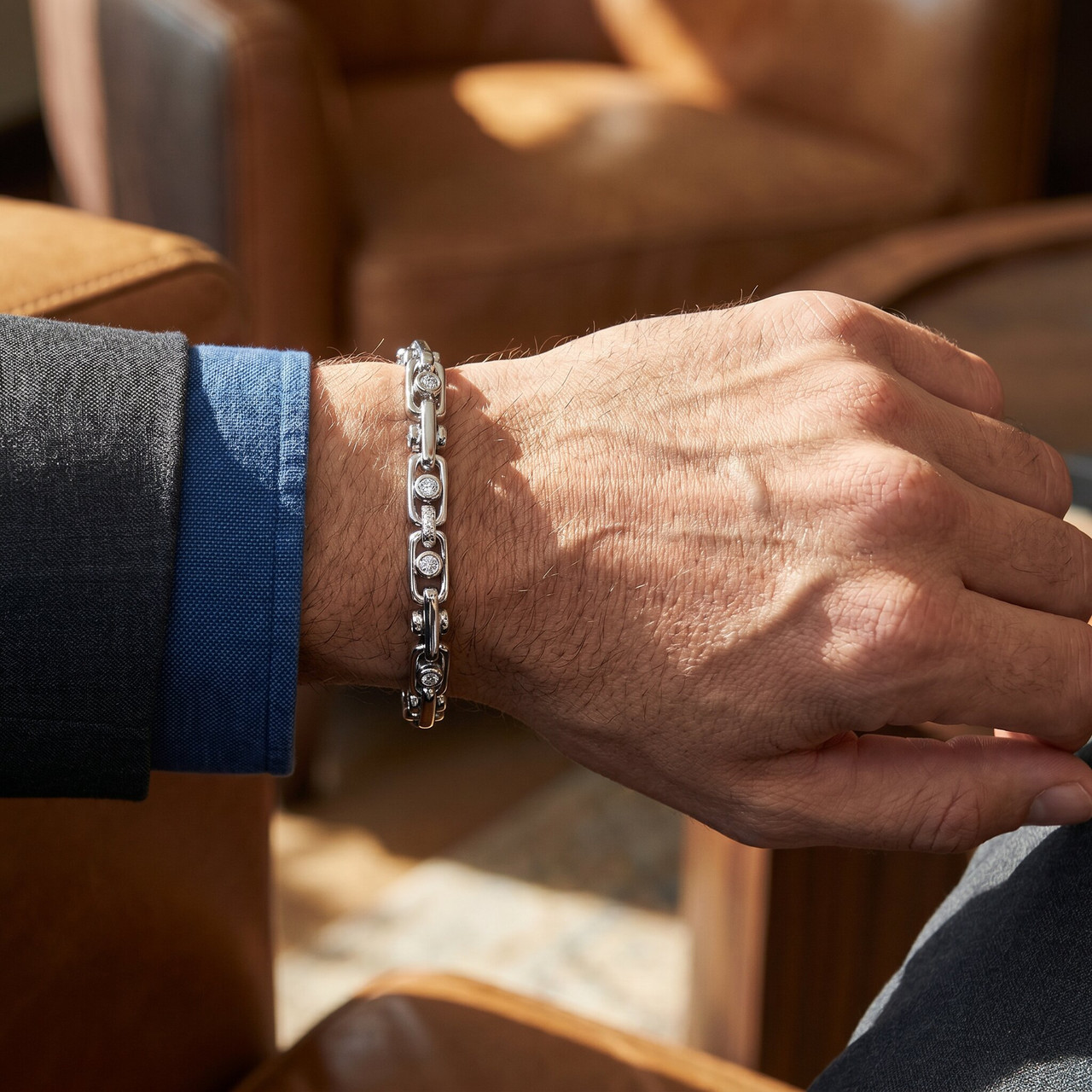 Men's 14k Gold (70gram) or Platinum (126gram) 8mm Diamond Bracelet 9" (G-H, VS2-SI1)