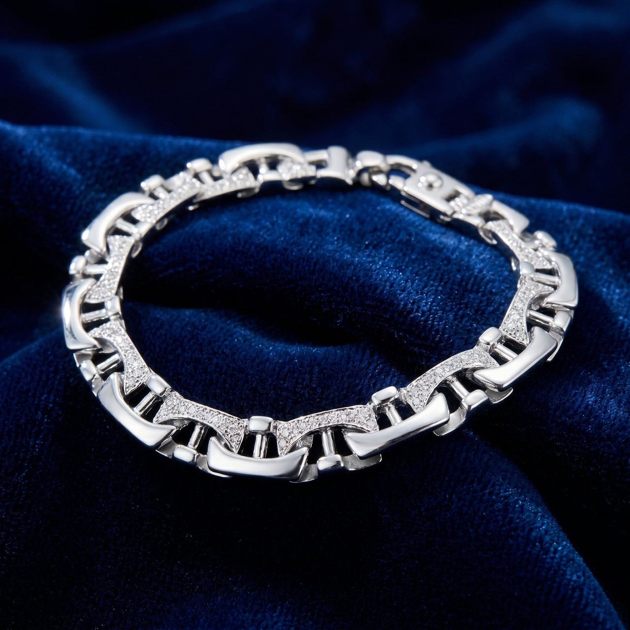 Men's 14k Gold (44gram) or Platinum (71gram) 8.5mm Diamond Bracelet 8.5" (H-I, SI)
