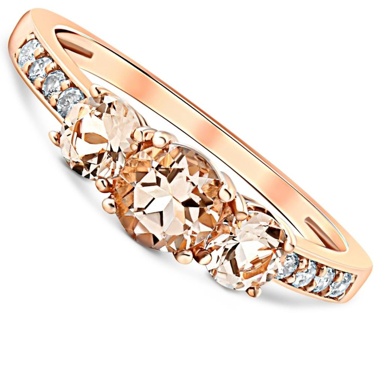 1ct Morganite & Diamond 3-Stone Ring 10k Rose Gold (, I1) 1ct Morganite & Diamond 3-Stone Ring 10k Rose Gold (, I1)