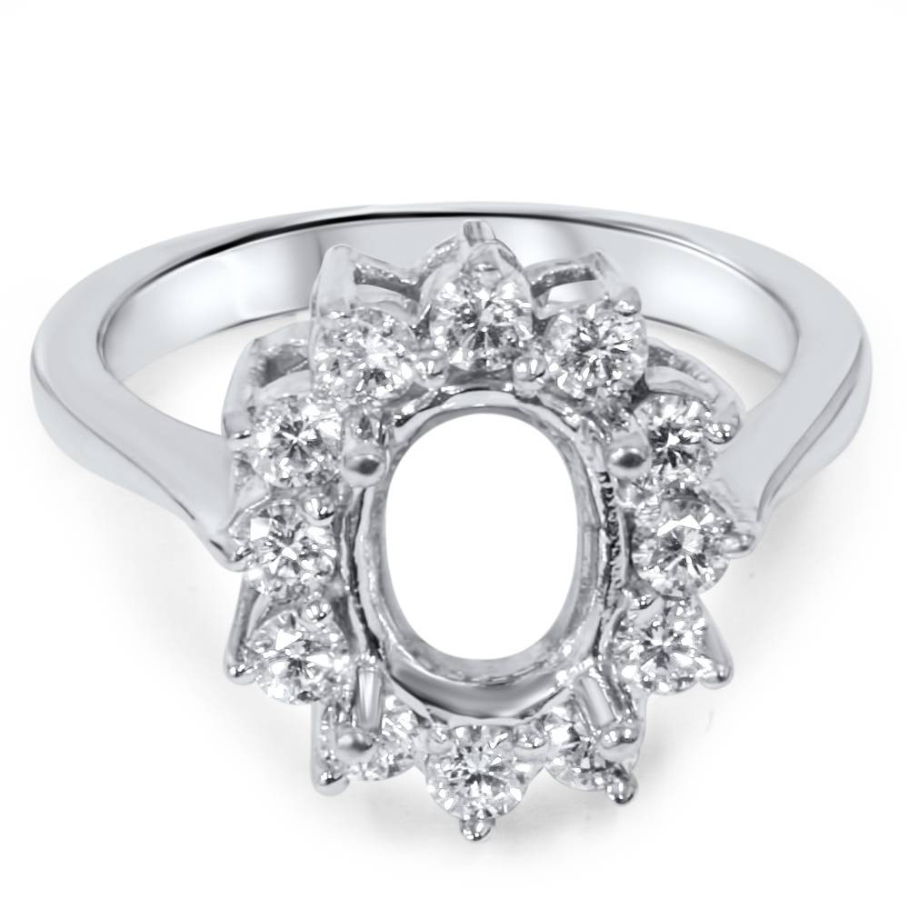 5/8ct VVS 18K Oval Diamond Halo Ring Setting Semi Mount (F-G, VVS)