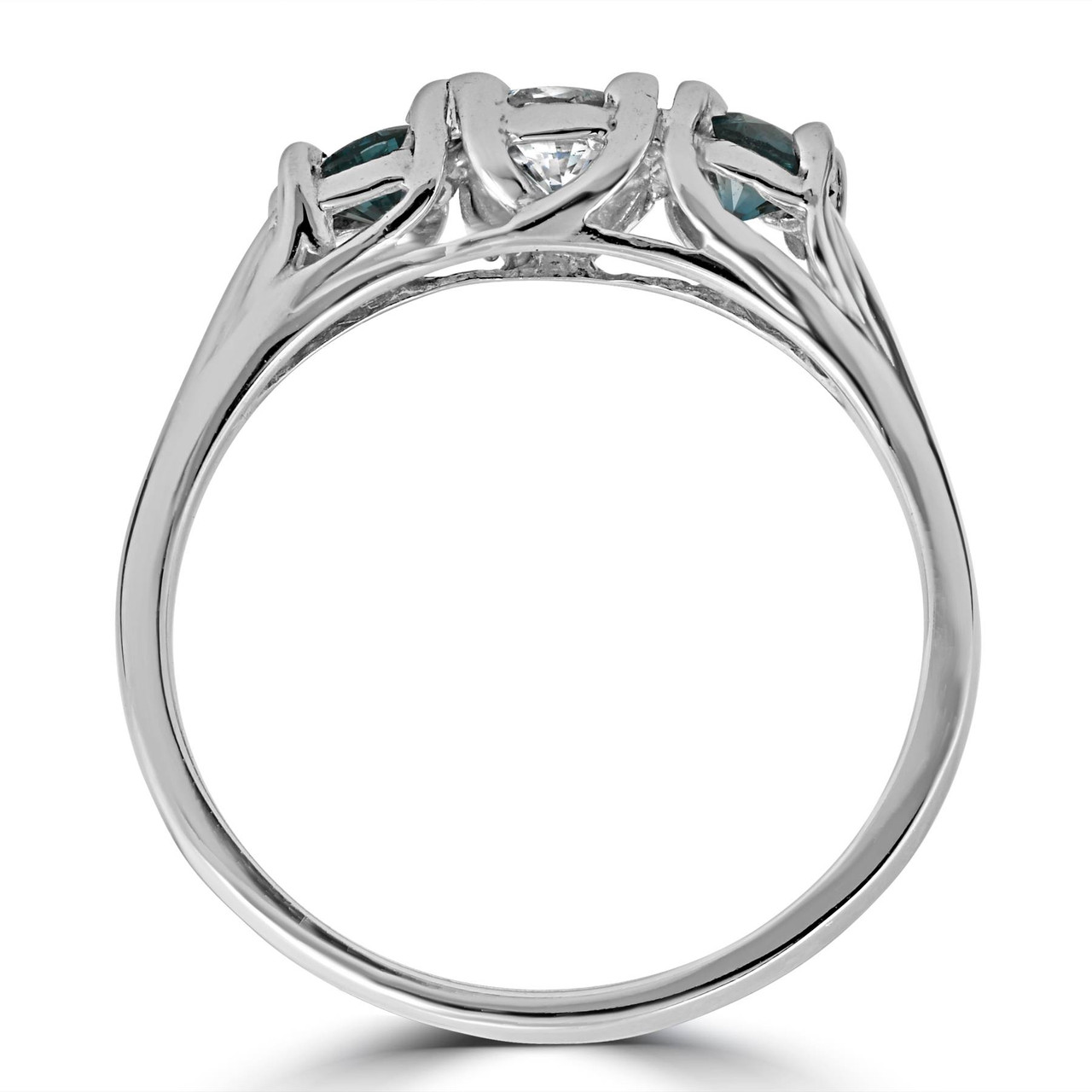 3/4ct 3 Stone Blue & White Diamond Trellis Engagement Ring 14K White Gold (G-H, I1) 3/4ct 3 Stone Blue & White Diamond Trellis Engagement Ring 14K White Gold (G-H, I1)