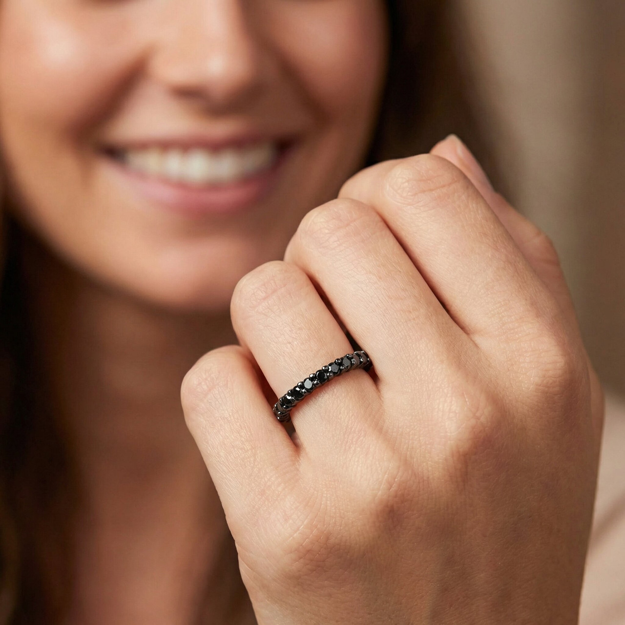 1ct Black Diamond Eternity Wedding Ring 14K Black Gold (Black, I2-I3)