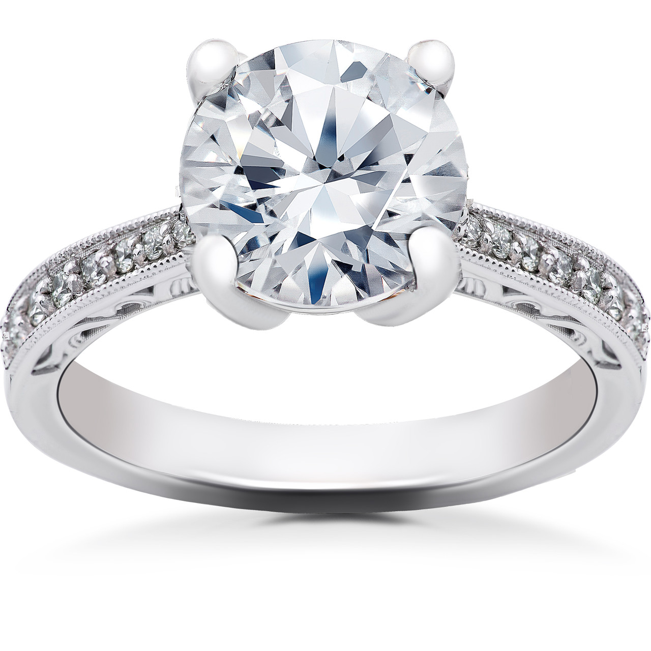 2 1/6 ct Lab Created Eco Friendly Diamond Vintage Engagement Ring 14k White Gold (F-G, VS2-SI1)