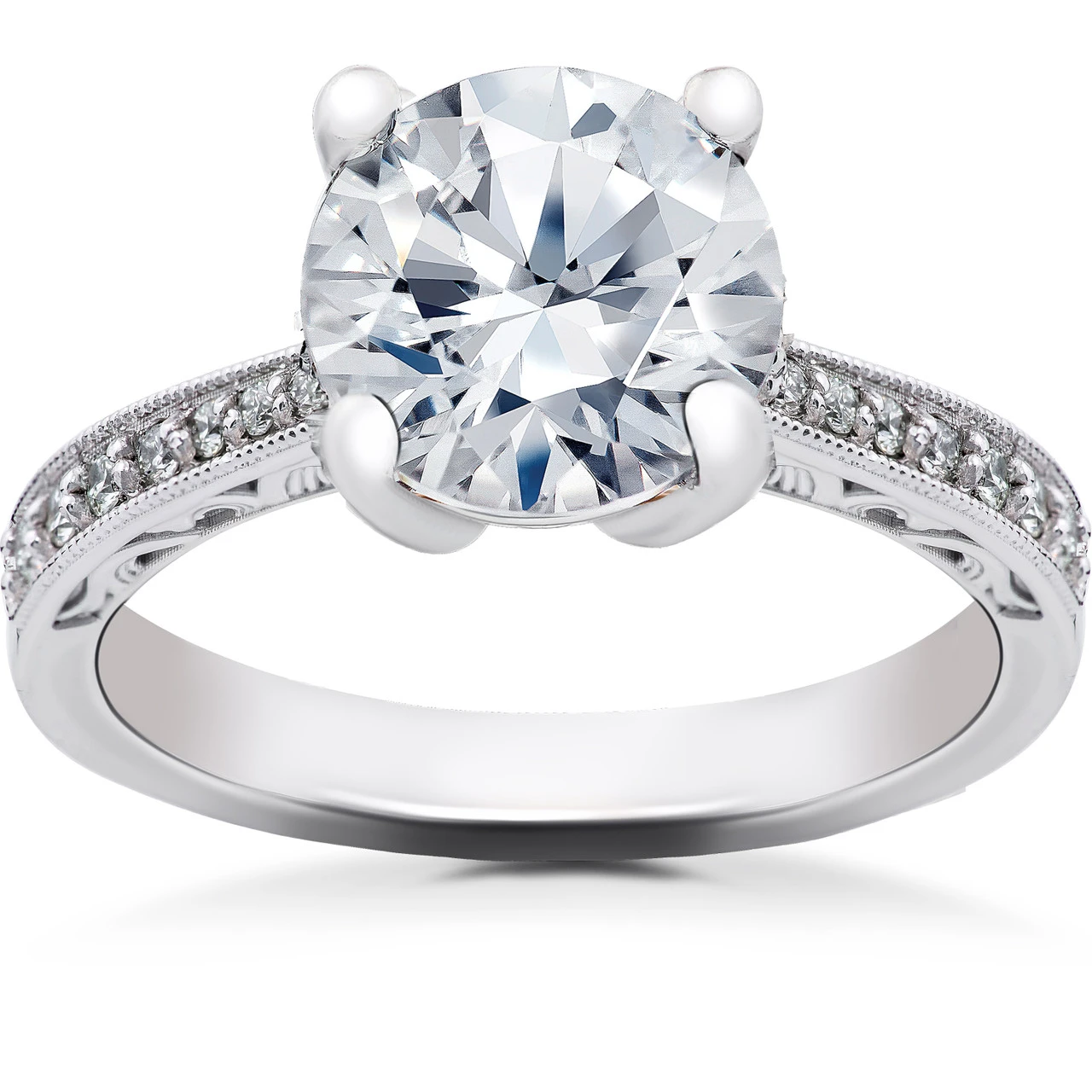 2 1/6 ct Lab Created Eco Friendly Diamond Vintage Engagement Ring 14k White Gold (F-G, VS2-SI1)