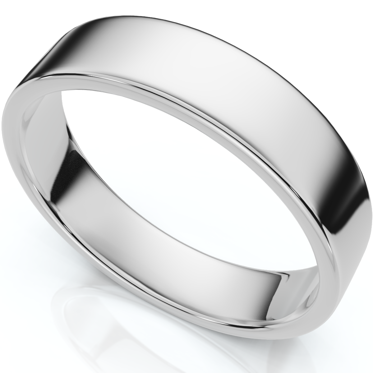 5mm Flat High Polished Wedding Plain Comfort Fit Band 14K White Gold Unisex