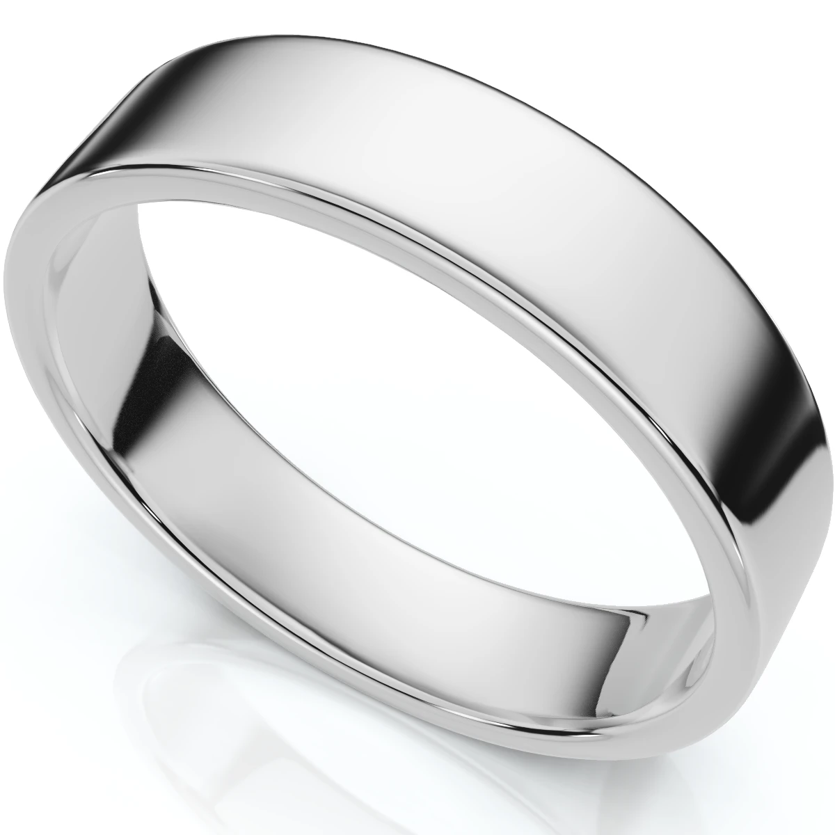 5mm Flat High Polished Wedding Plain Comfort Fit Band 14K White Gold Unisex