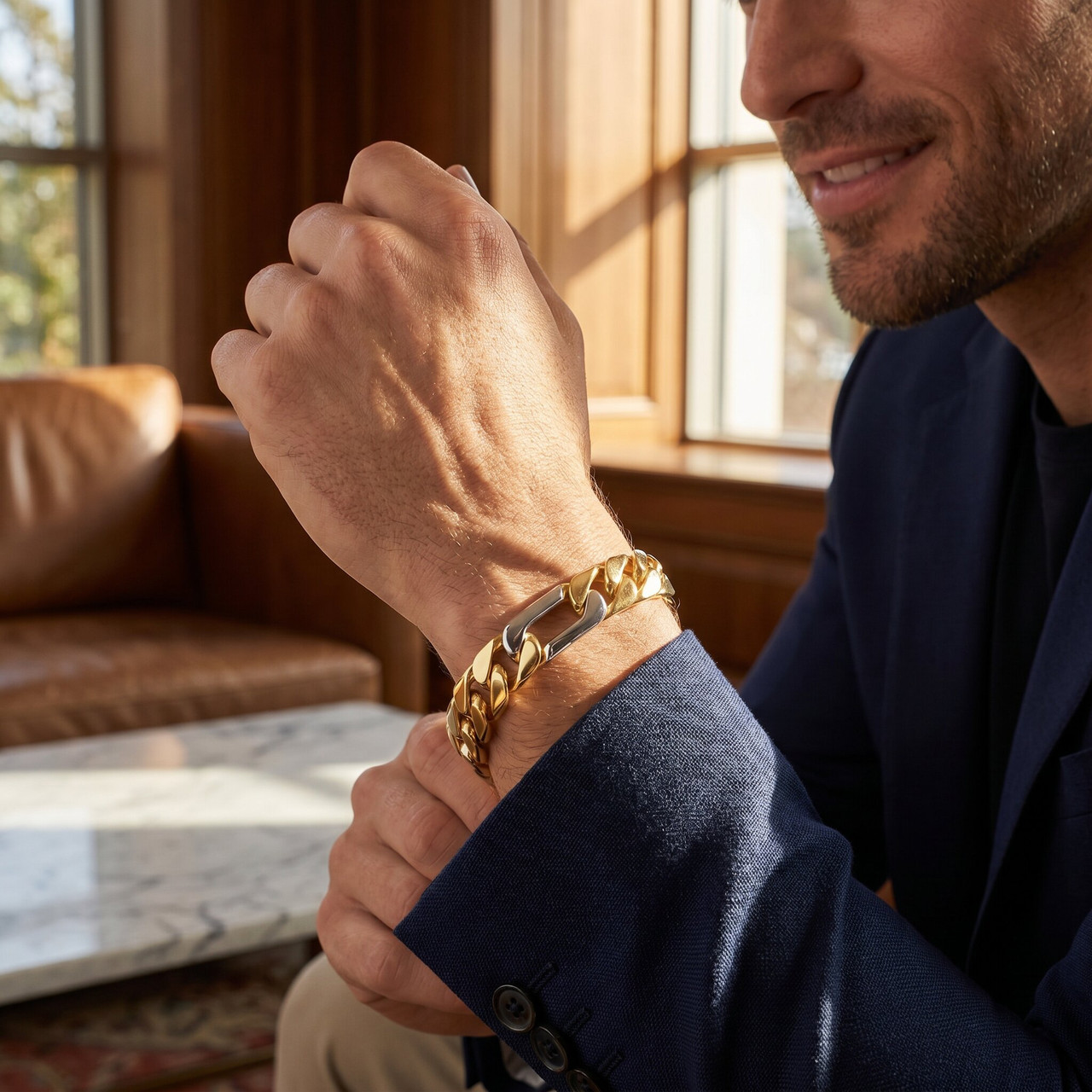 Men's Figaro Link 14k Gold (50gram) or Platinum (80gram) 11mm Bracelet 8.5"