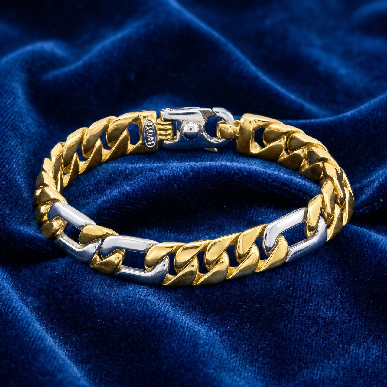 Men's Figaro Link 14k Gold (50gram) or Platinum (80gram) 11mm Bracelet 8.5"