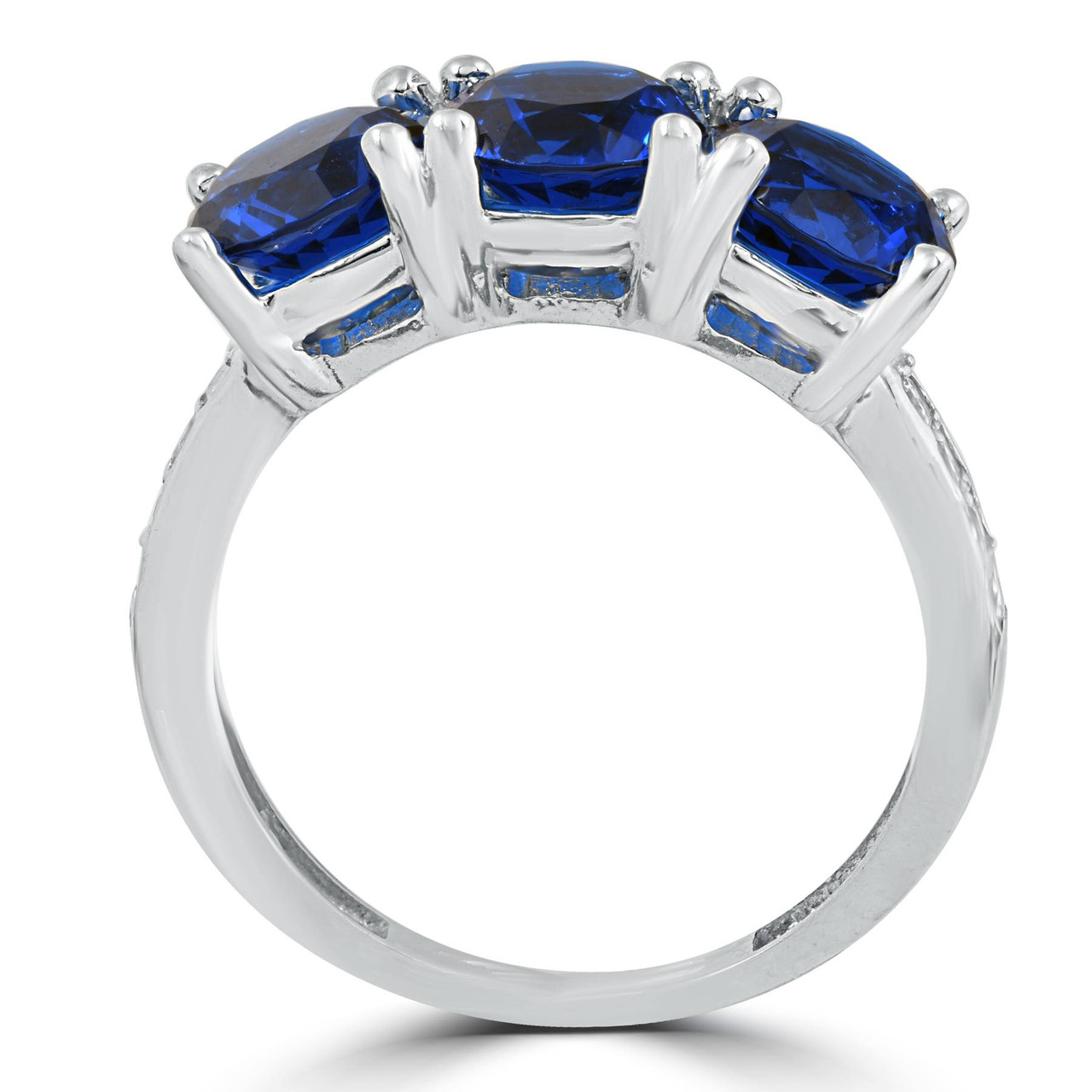 3 3/4ct Diamond & Synthetic Blue Sapphire Ring 10K White Gold 3- Stone