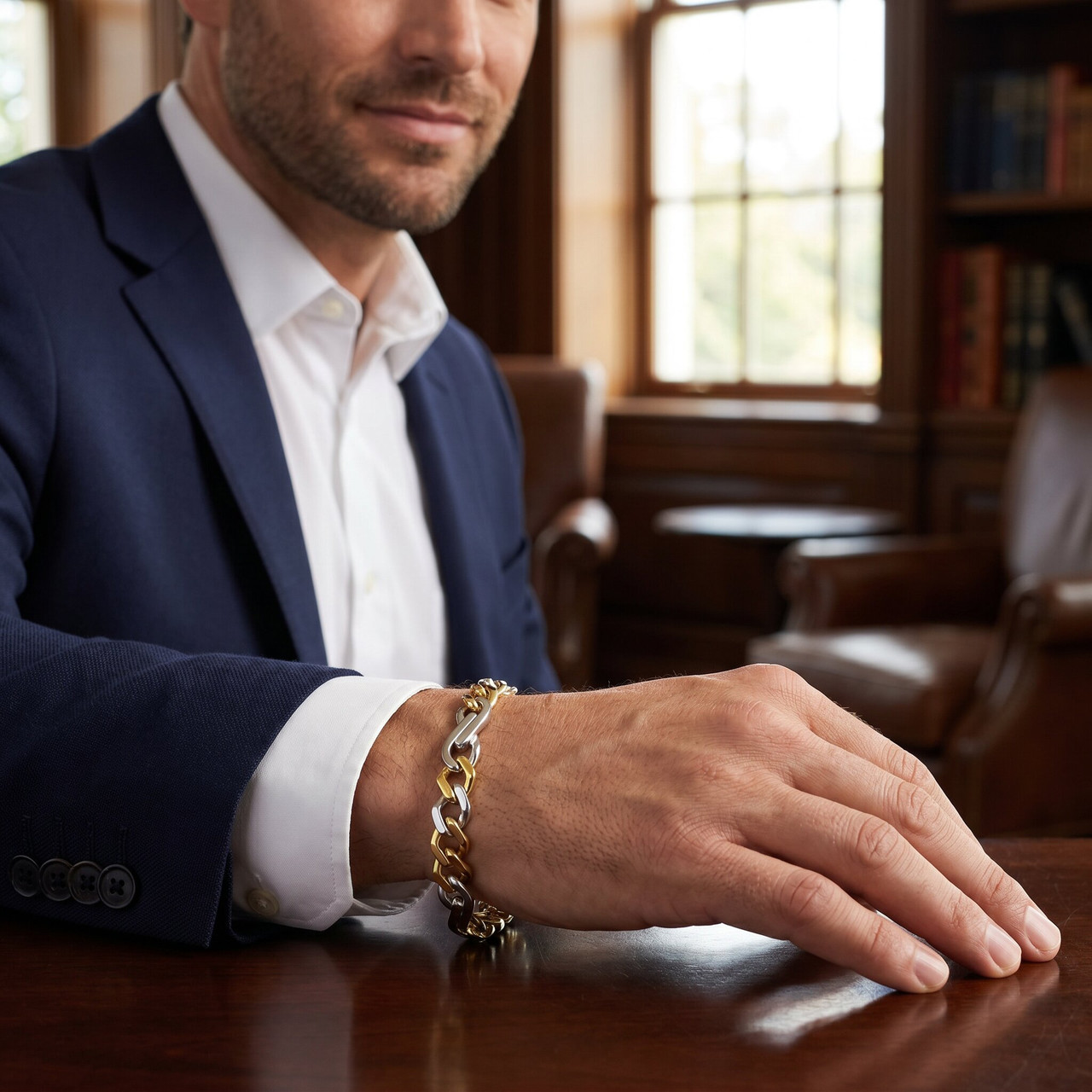 Men's Figaro 14k Gold (32gram) or Platinum (51gram) 8.5mm Link Bracelet 8.5"
