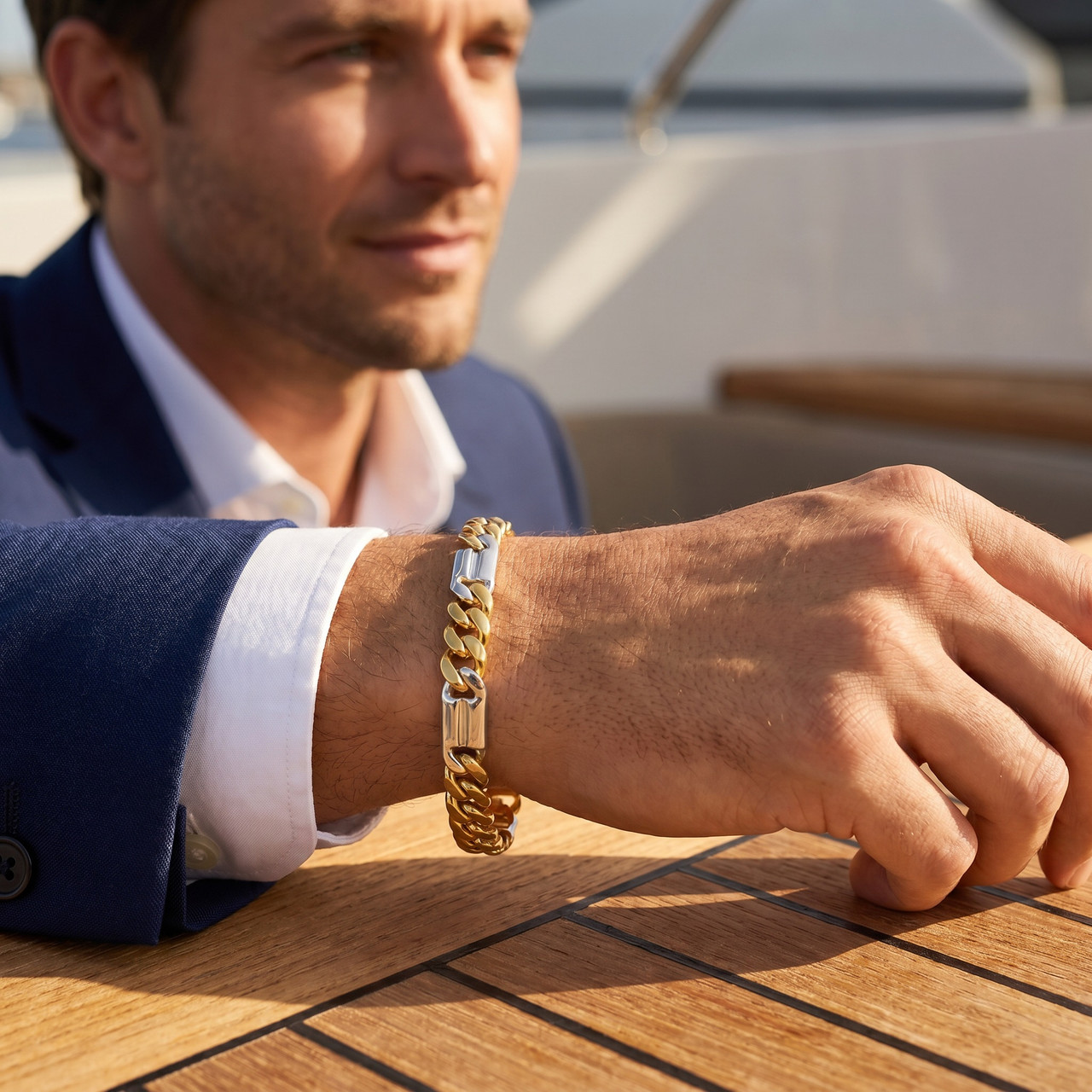 Men's Figaro Link 14k Gold (38gram) or Platinum (61gram) 7mm Bracelet 8.5"