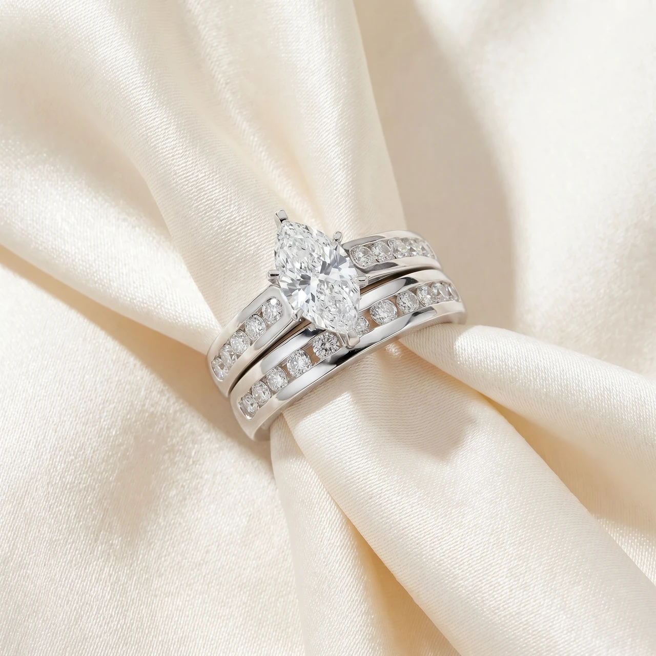 2 Carat Marquise Diamond Engagement Wedding Ring Set White Gold 14k Lab Grown (G-H, VS)