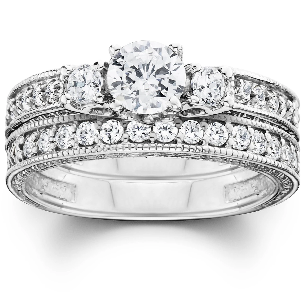 1 1/4ct Vintage Diamond Engagement Wedding Ring Set 14K (G-H, I1)