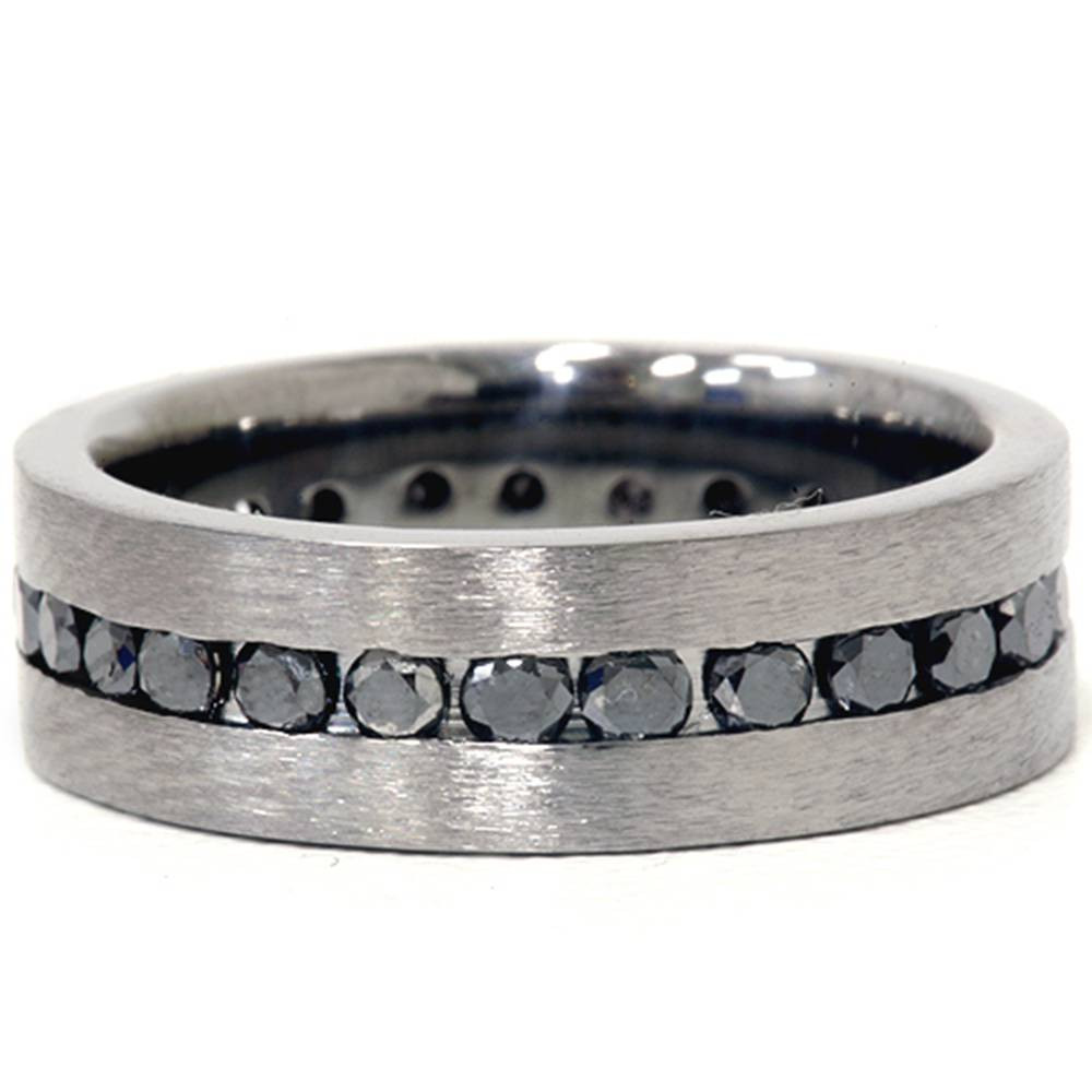 1 1/10ct Black Diamond Brushed Wedding Mens Eternity Band 14K Black Gold (Black, VVS)