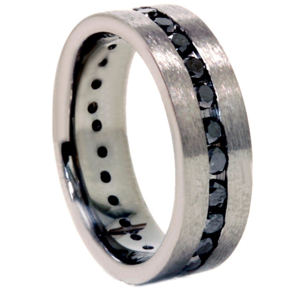 1 1/10ct Black Diamond Brushed Wedding Mens Eternity Band 14K Black Gold (Black, VVS)