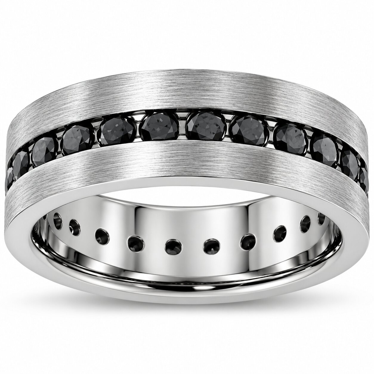 1 1/10ct Black Diamond Brushed Wedding Mens Eternity Band 14K Black Gold (Black, VVS)
