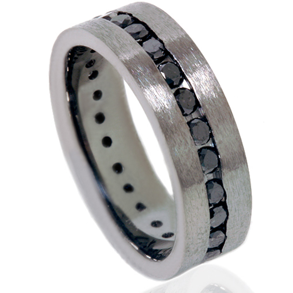 1 1/10ct Black Diamond Brushed Wedding Mens Eternity Band 14K Black Gold (Black, VVS)