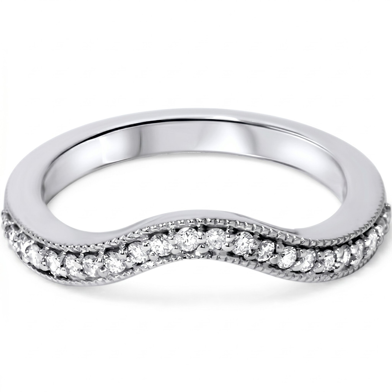 1/5ct Curved Diamond Wedding Band 14K White Gold (G-H, I1)