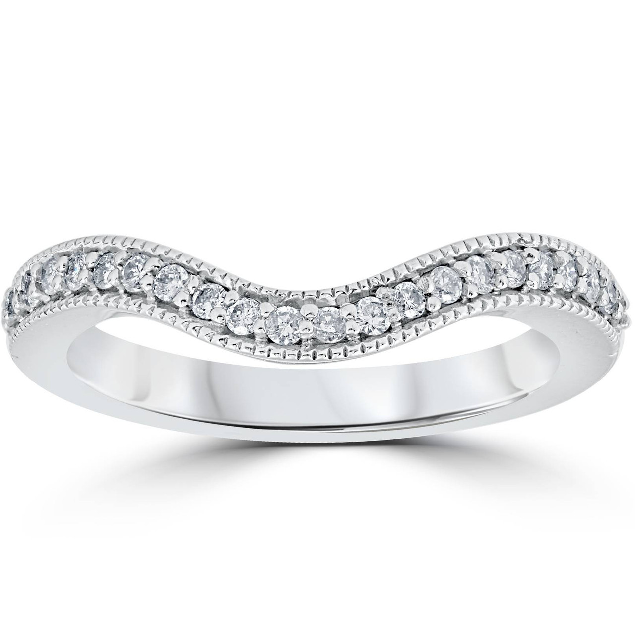 1/5ct Curved Diamond Wedding Band 14K White Gold (G-H, I1)