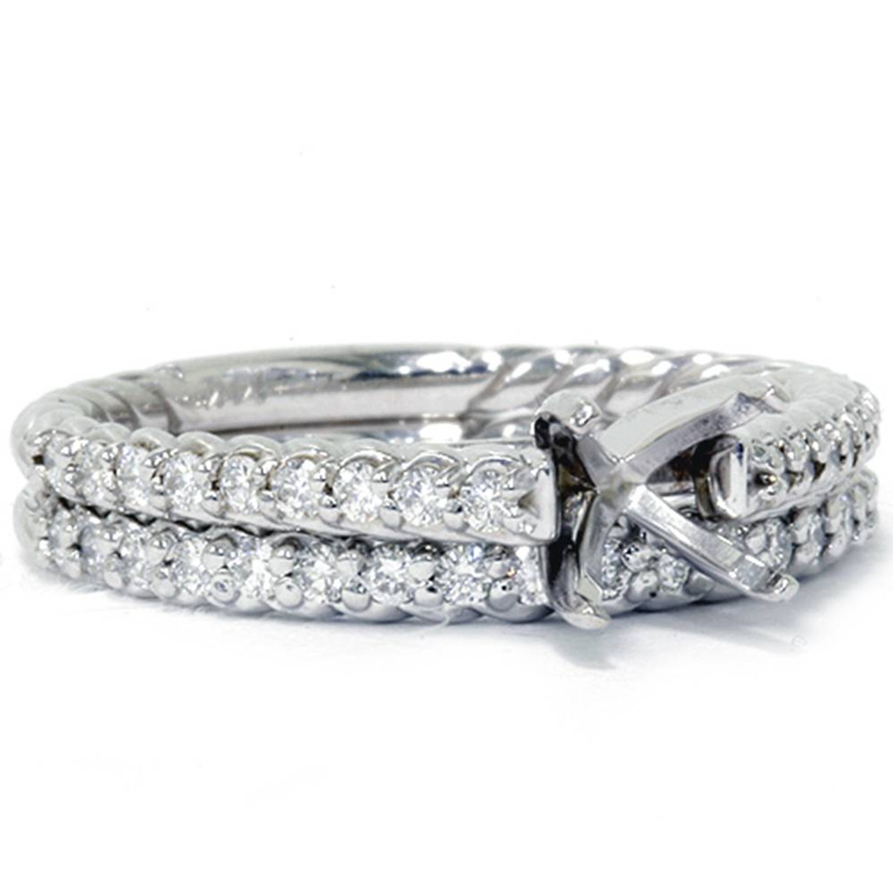 5/8ct Braided Cathedral Pave Ring Set 14K White Gold
