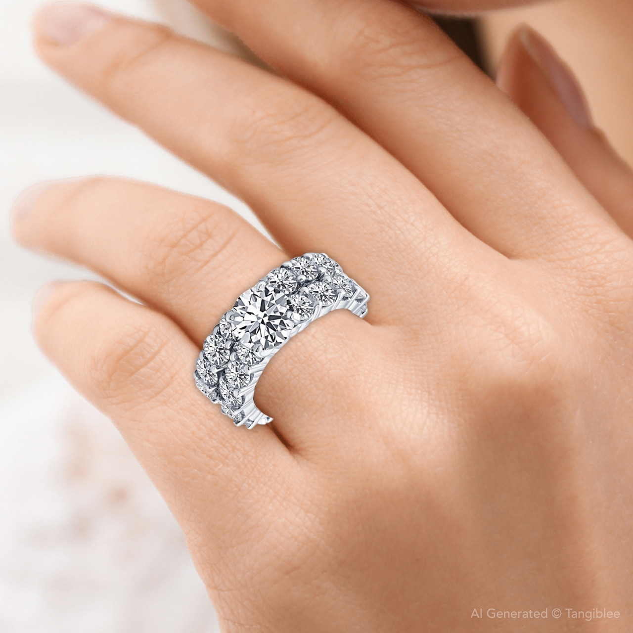 9 1/2ct Diamond Eternity Engagement Ring Wedding Set 14k White Gold Lab Grown (F-G, VS)