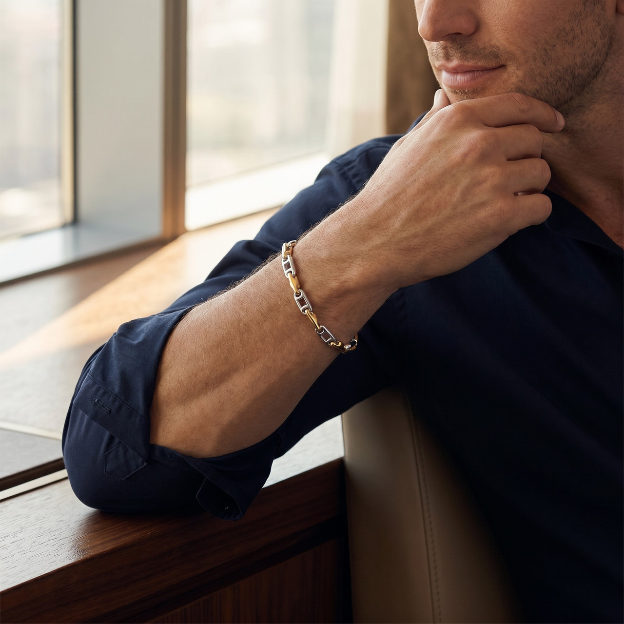 Men's Designer Seed 14k Gold (30gram) or Platinum (48gram) 5mm Link Bracelet 9"