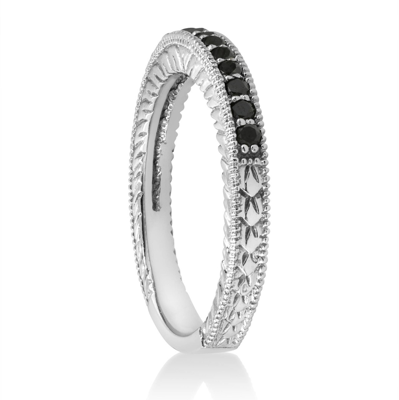 1/6ct Black Diamond Wedding Anniversary Vintage Ring (Black, I2-I3)