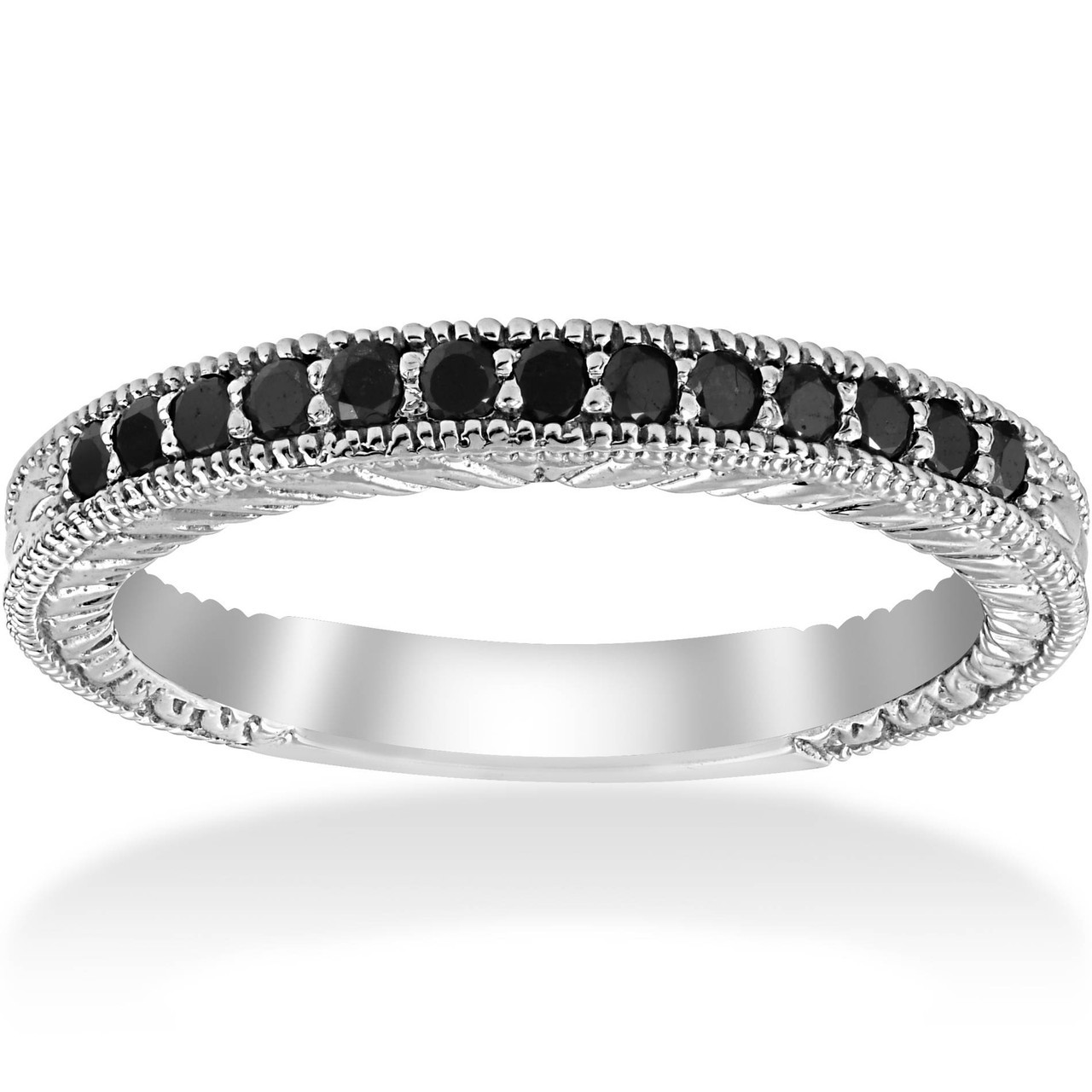 1/6ct Black Diamond Wedding Anniversary Vintage Ring (Black, I2-I3)