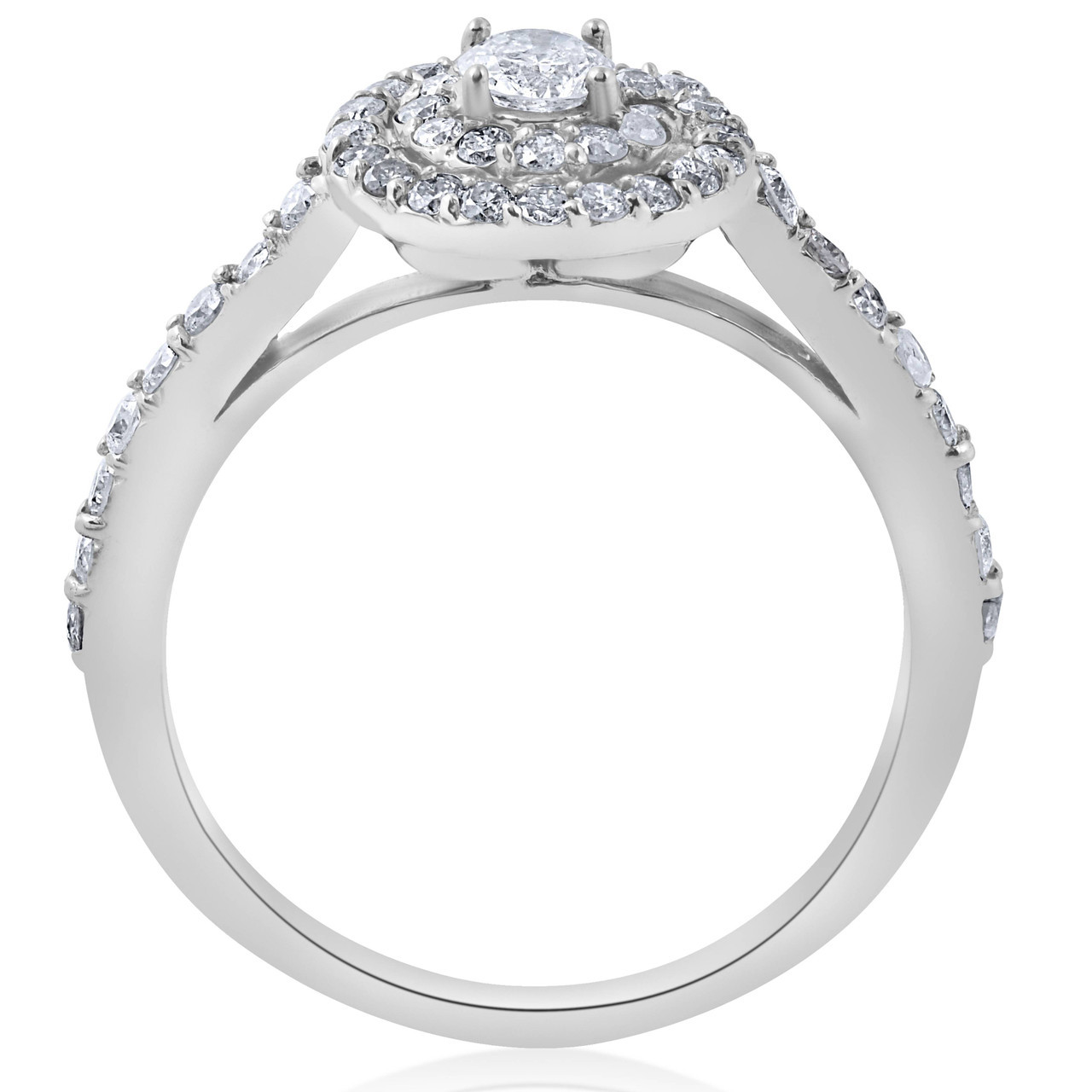 0.75ct TW Diamond Double Halo Round Engagement Ring in 9ct White Gold