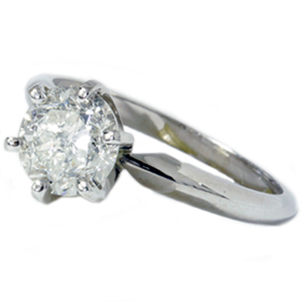 14k White Gold 1 1/2 Carat Diamond Round Solitaire Engagement Ring Enhanced (D-E, I1)