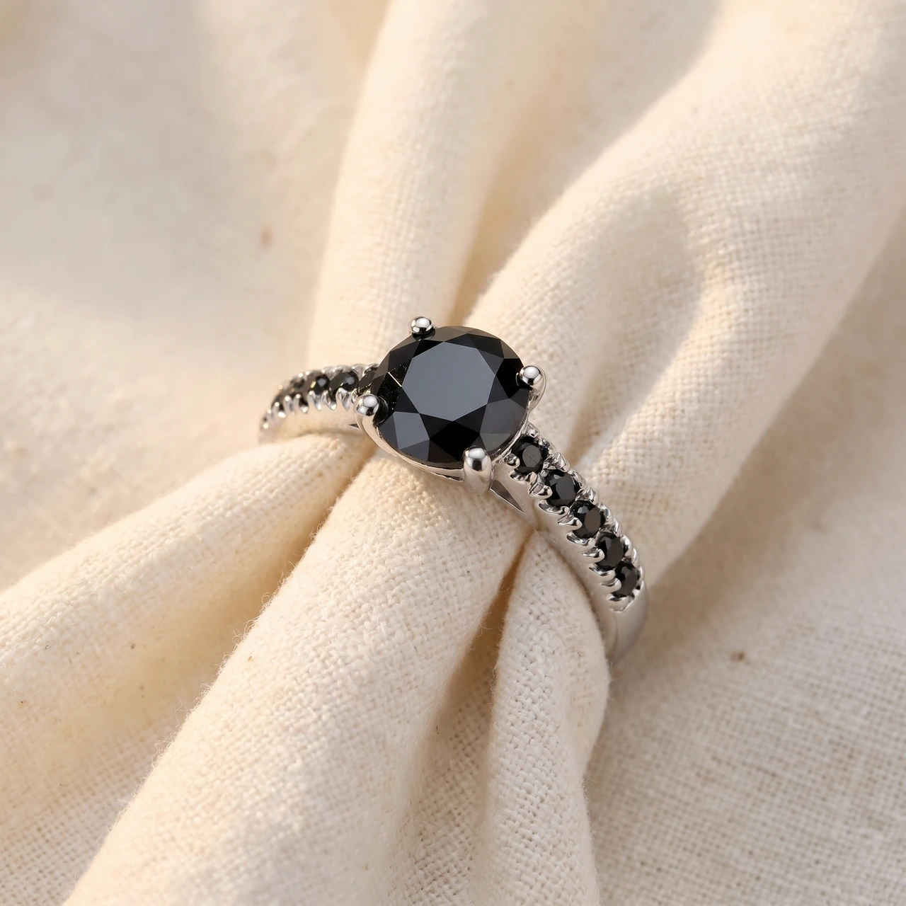 2 1/4 ct Black Diamond Solitaire Accent Engagement Ring 14k White Gold (H-I, I1)