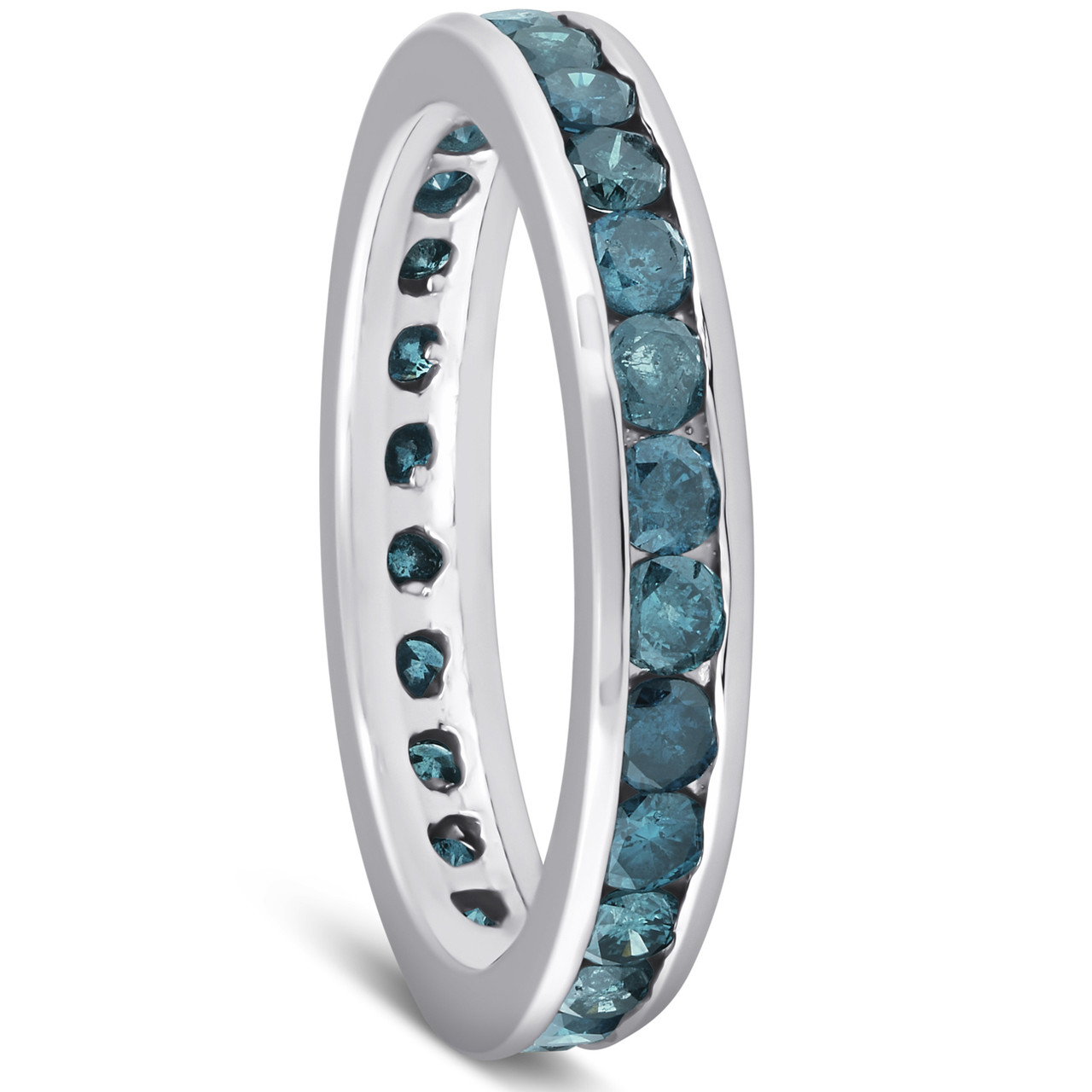 1 1/2ct Blue Diamond Channel Set Eternity Ring 14K White Gold (Blue, I1)