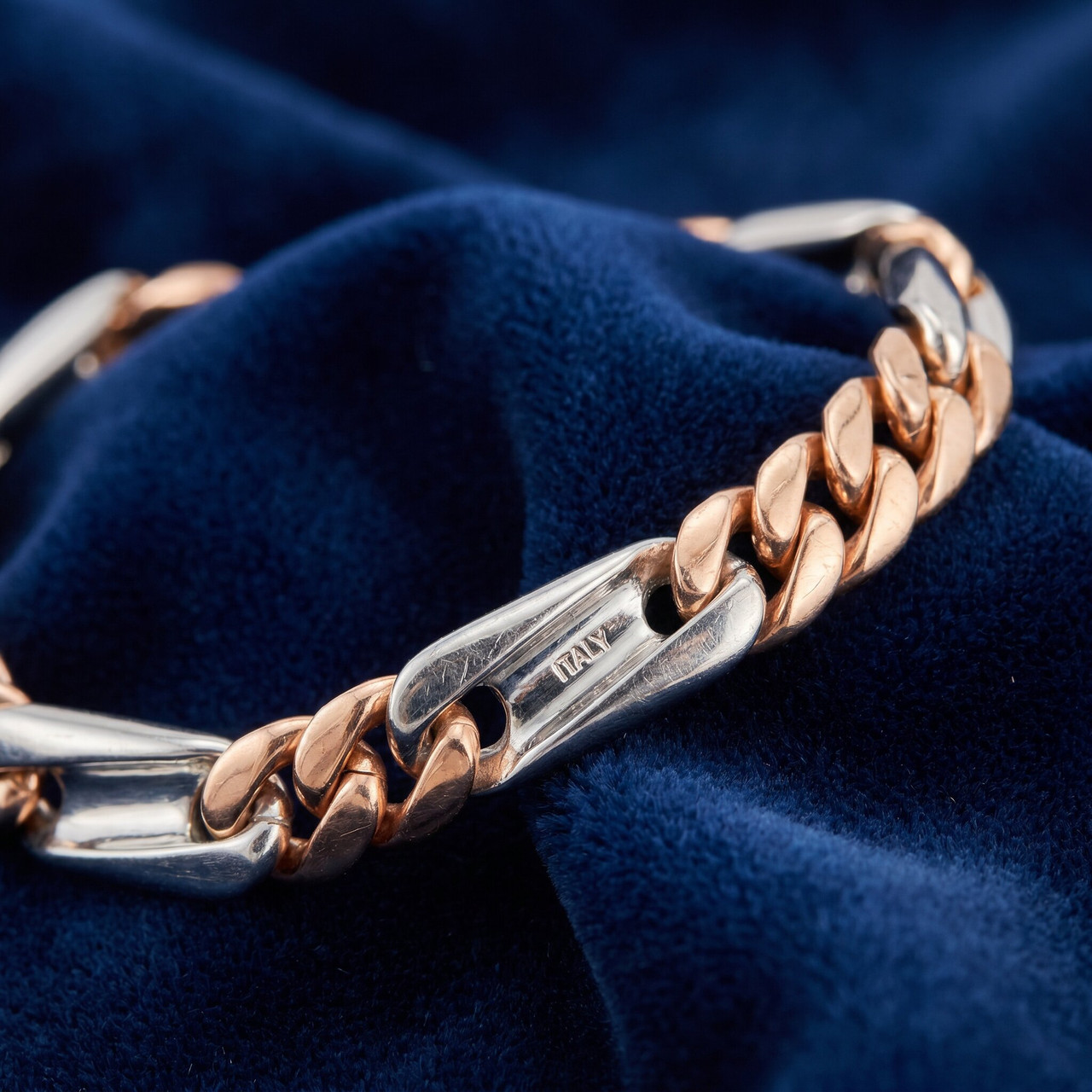 Men's Figaro Link 14k Gold (37gram) or Platinum (60gram) 7.5-8.5mm Bracelet 8"