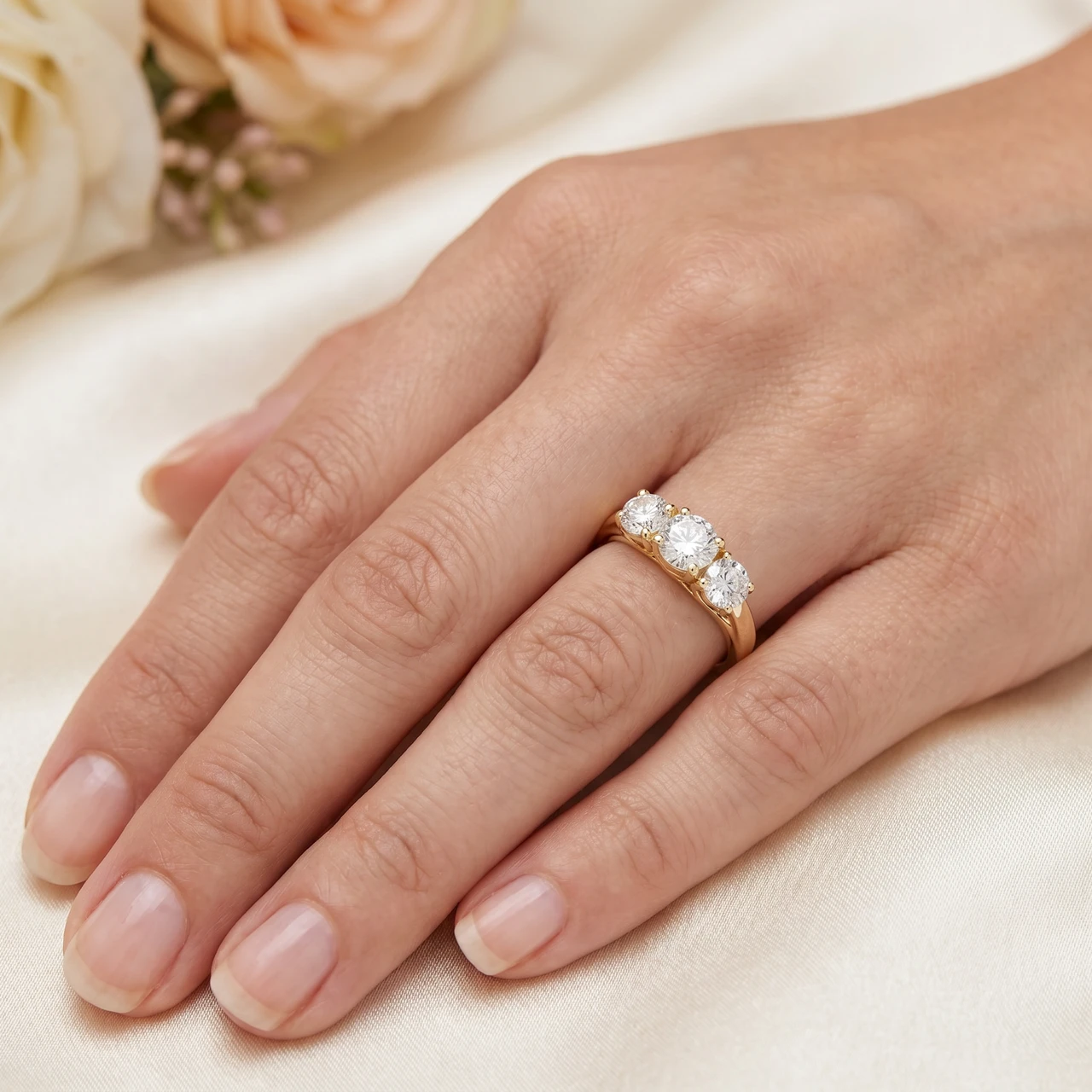 2ct 3-Stone Diamond Engagement 14K Yellow Gold Round Brilliant Cut (H-I, )