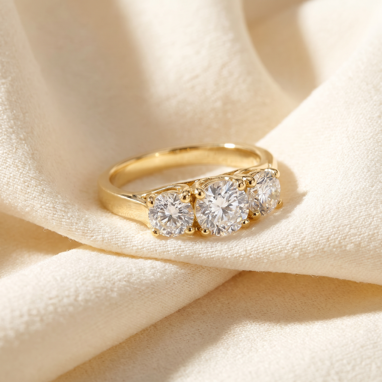 2ct 3-Stone Diamond Engagement 14K Yellow Gold Round Brilliant Cut (H-I, )