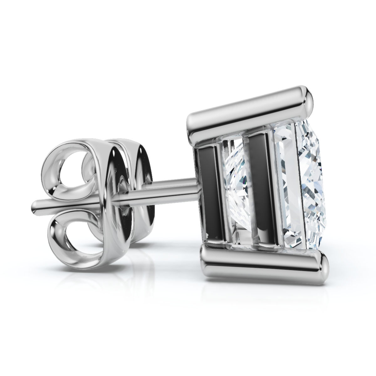 .33Ct Square Princess Cut Natural Diamond Stud Earrings in 14K Gold Basket Setting (G-H, I2-I3)