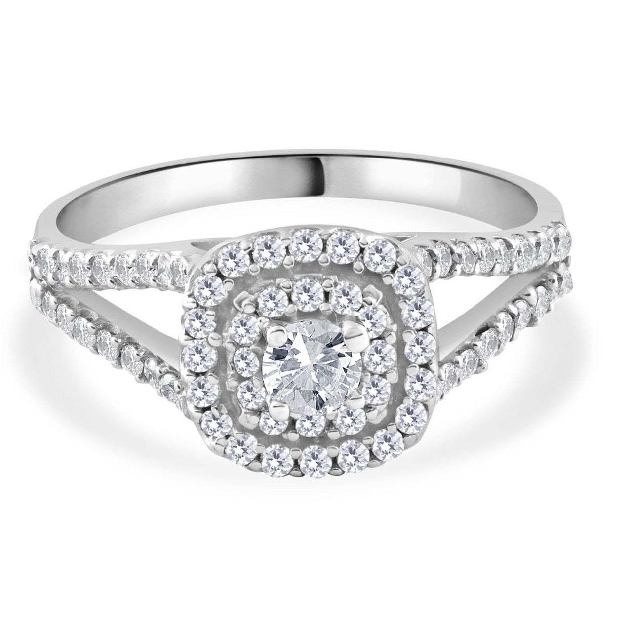 1Ct TW Diamond Double Cushion Halo Engagement Ring in 10k White Gold (G-H, I1) 1Ct TW Diamond Double Cushion Halo Engagement Ring in 10k White Gold (G-H, I1)