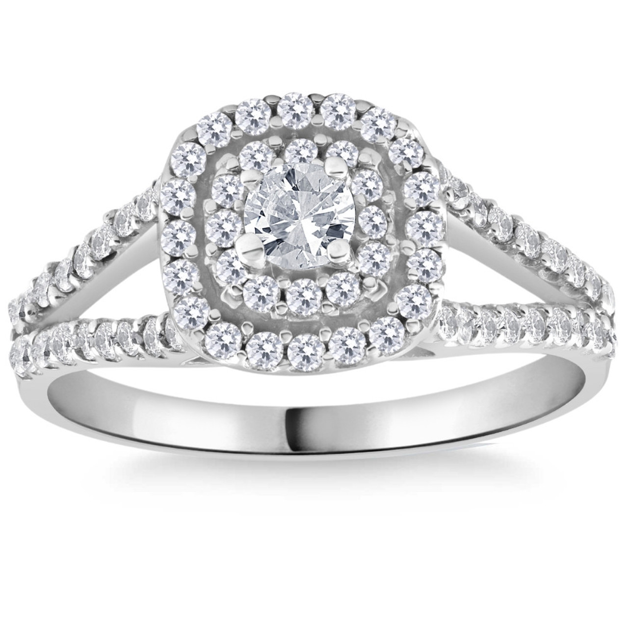 1Ct TW Diamond Double Cushion Halo Engagement Ring in 10k White Gold (G-H, I1) 1Ct TW Diamond Double Cushion Halo Engagement Ring in 10k White Gold (G-H, I1)