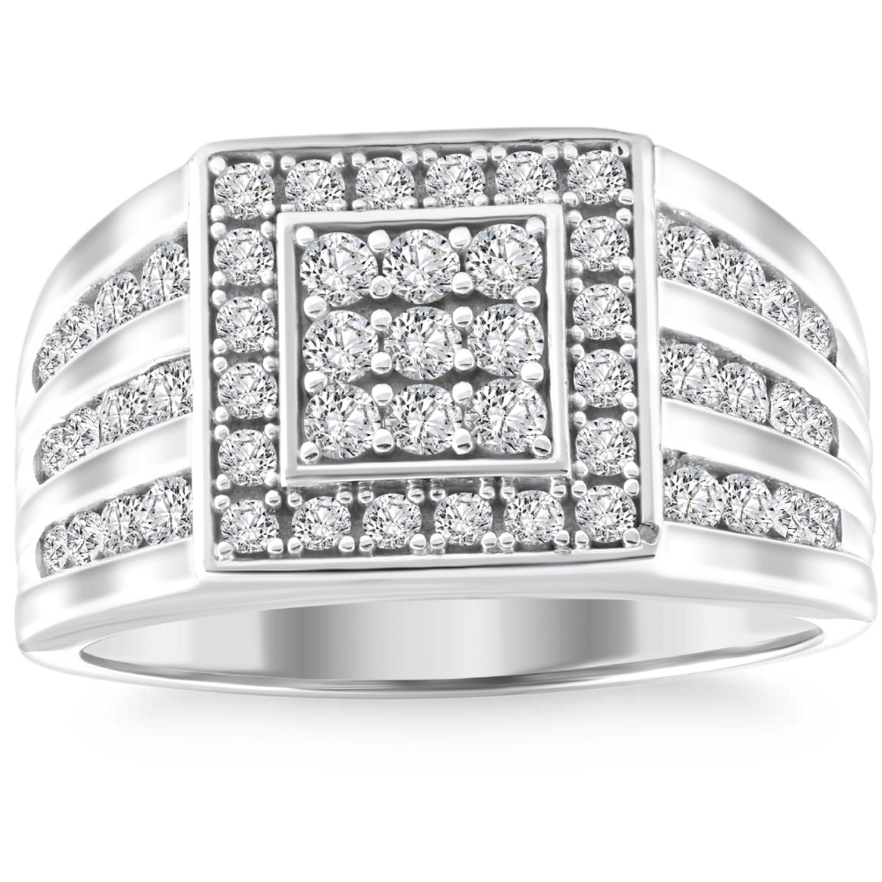1Ct TW Diamond Men's Anniversary Wedding Ring High Polished Band 10k ...