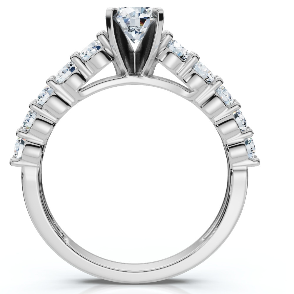 1 1/2Ct Diamond Engagement Ring Round Cut 14k White Gold With Side Stones (G-H, I1)