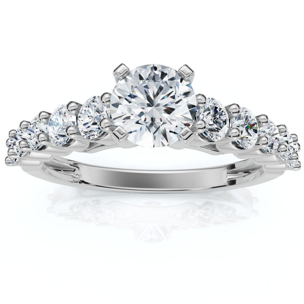 1 1/2Ct Diamond Engagement Ring Round Cut 14k White Gold With Side Stones (G-H, I1)