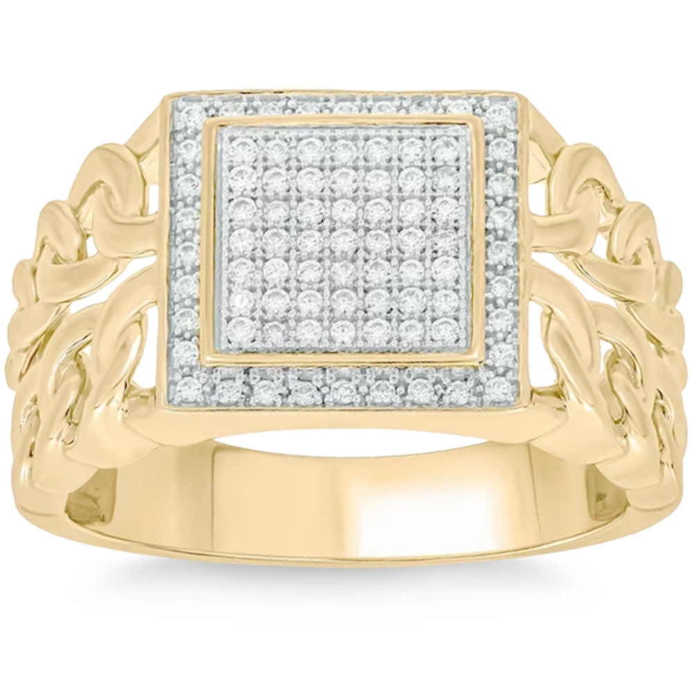 ＊K9 ダイヤモンドゴールドリング diamond 9金 gold ring 1/3Ct TW Diamond Men's Chain Cuban Link Ring 10k Yellow Gold 9mm Wide