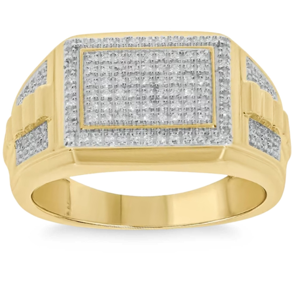 1/2Ct TW Diamond Men's Ring 10k Yellow Gold 9mm Wide (G-H, I2-I3)