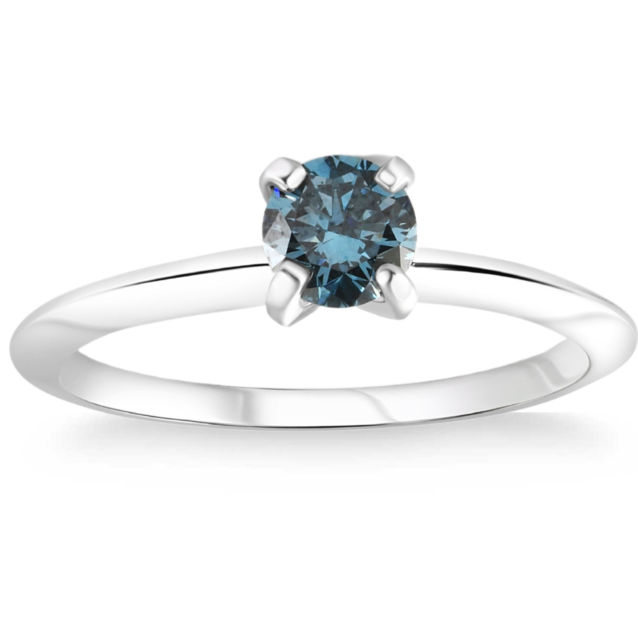 1/2ct Blue Diamond Solitaire 14K White Gold Engagement Lab Grown (Blue, VS)