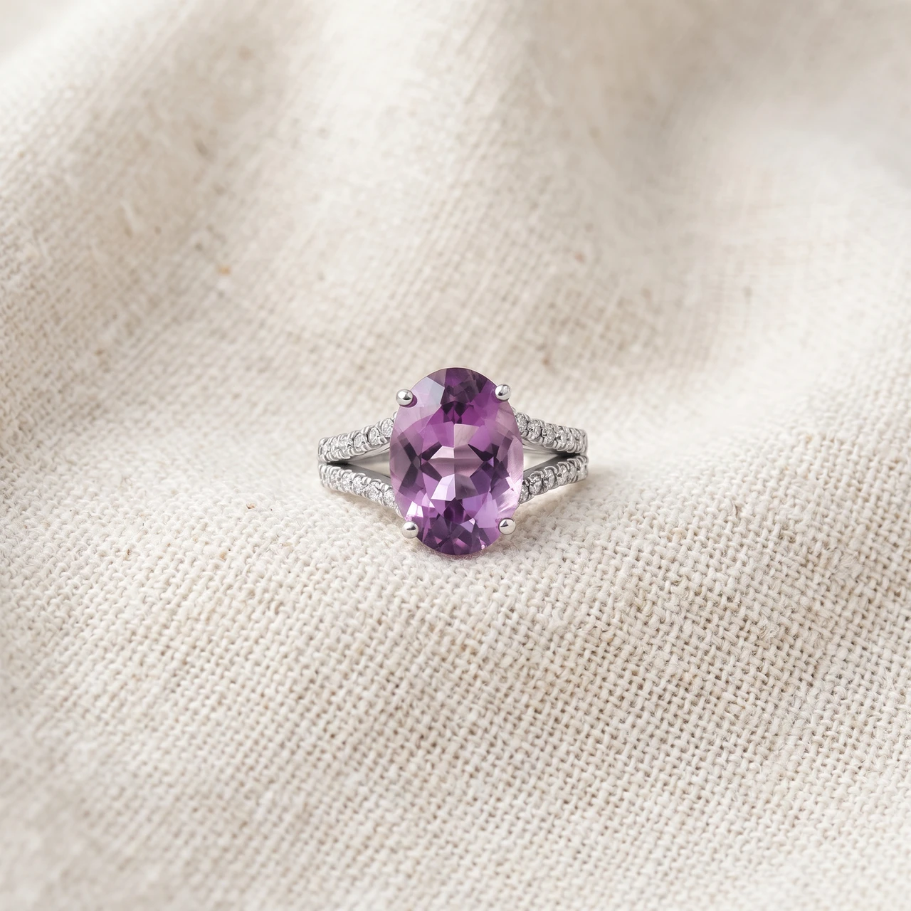 4 3/4Ct Amethyst Diamond Split Shank Engagement Ring 14k White or Yellow Gold (G-H, VS)