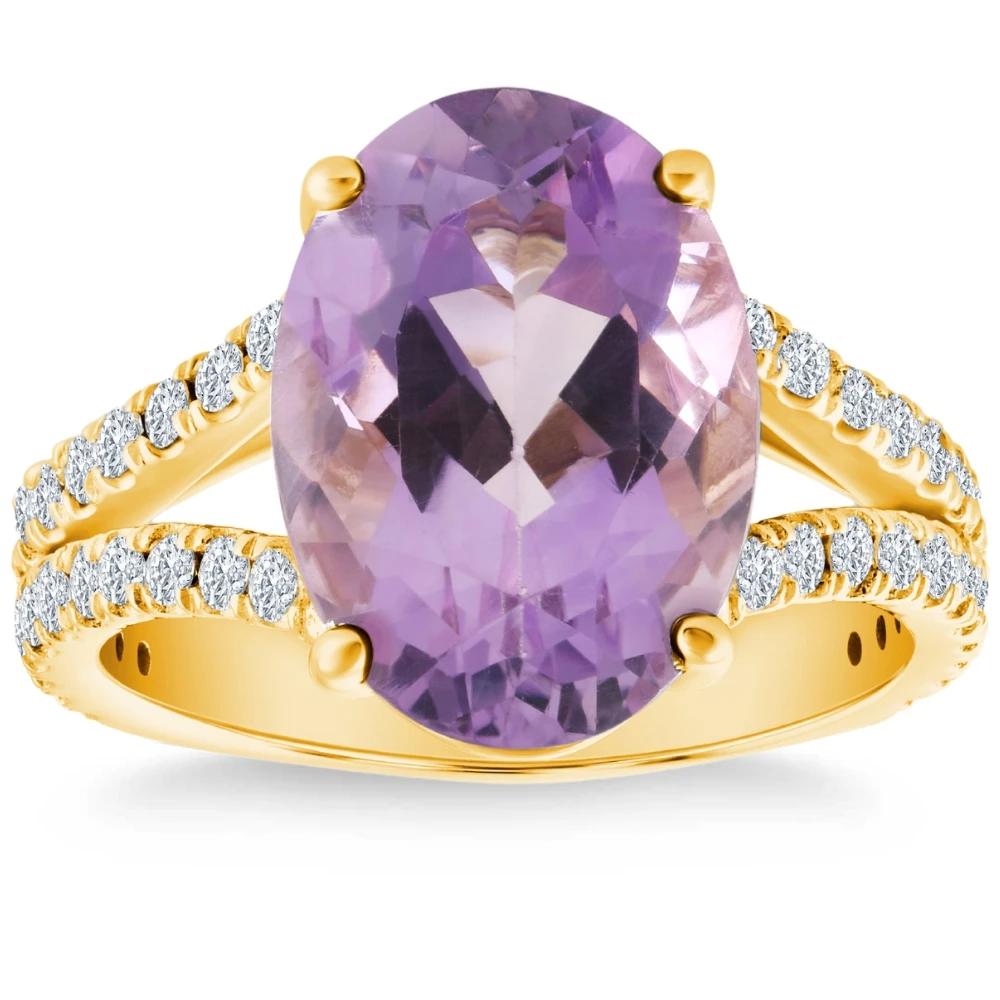 4 3/4Ct Amethyst Diamond Split Shank Engagement Ring 14k White or Yellow Gold (G-H, VS)