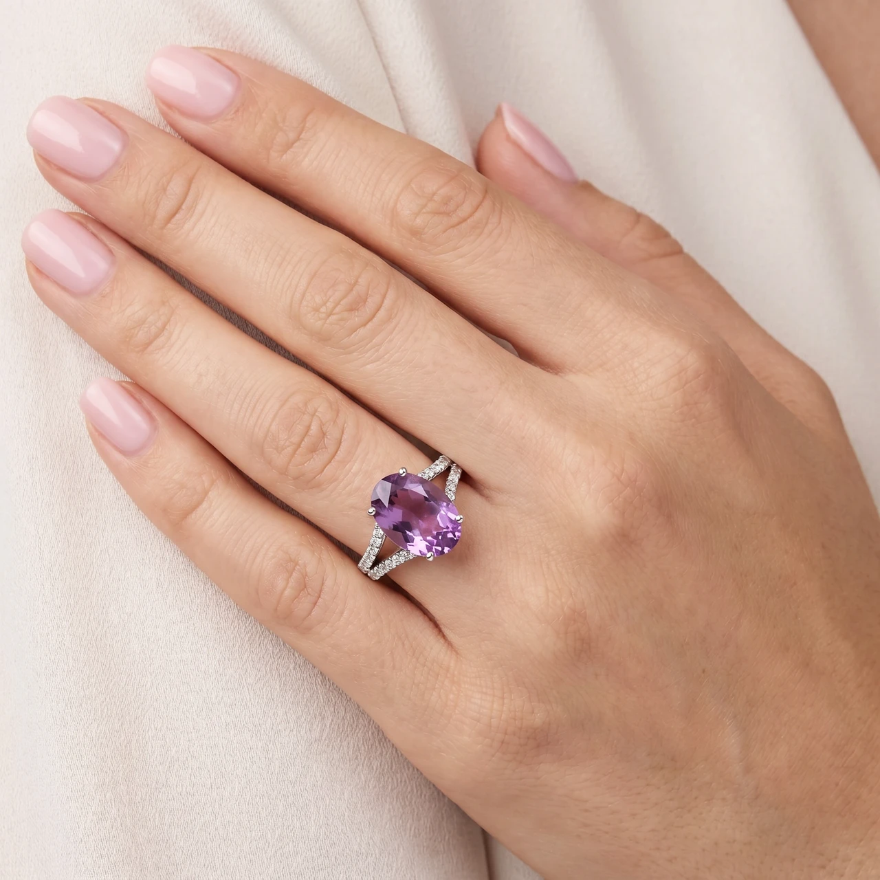 4 3/4Ct Amethyst Diamond Split Shank Engagement Ring 14k White or Yellow Gold (G-H, VS)