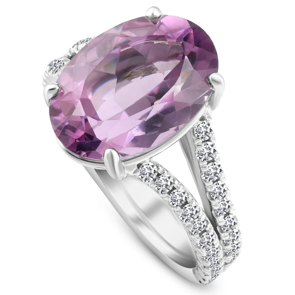 4 3/4Ct Amethyst Diamond Split Shank Engagement Ring 14k White or Yellow Gold (G-H, VS)